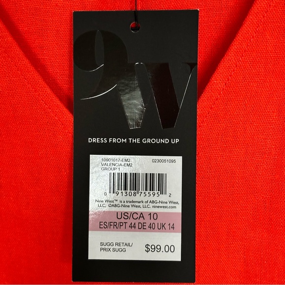 NINE WEST Gina Trapeze Linen Blend Orange V-Neck Sleeveless Dress--10 - Picture 6 of 12